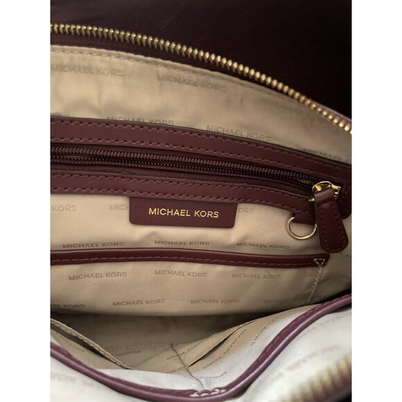 Vintage MICHAEL KORS Mercer Gallery Burgundy Oxyblood Leather Zip Tote Bag - Picture 10 of 16